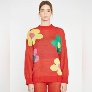Red Glitter Sweater With Flowers